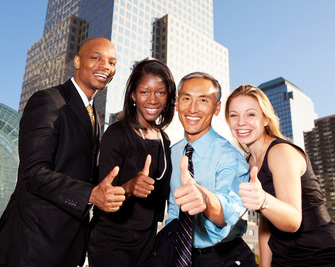 A group of patient advocates in a semi-circle giving the thumbs-up